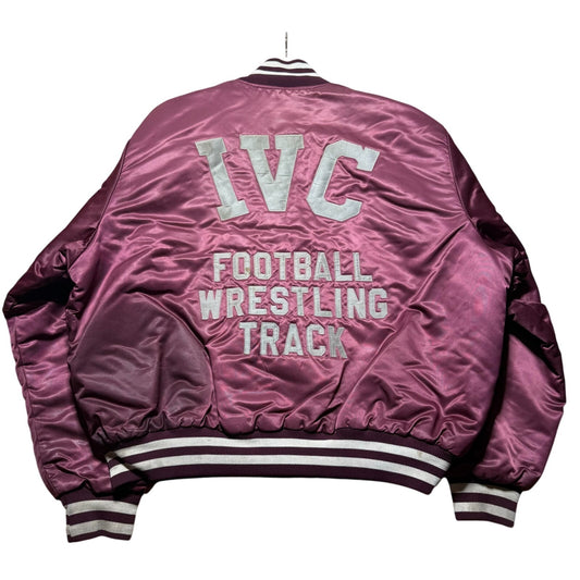 Vintage 80s IVC Football Wrestling Track Patch Satin Bomber Jacket USA Made XXL