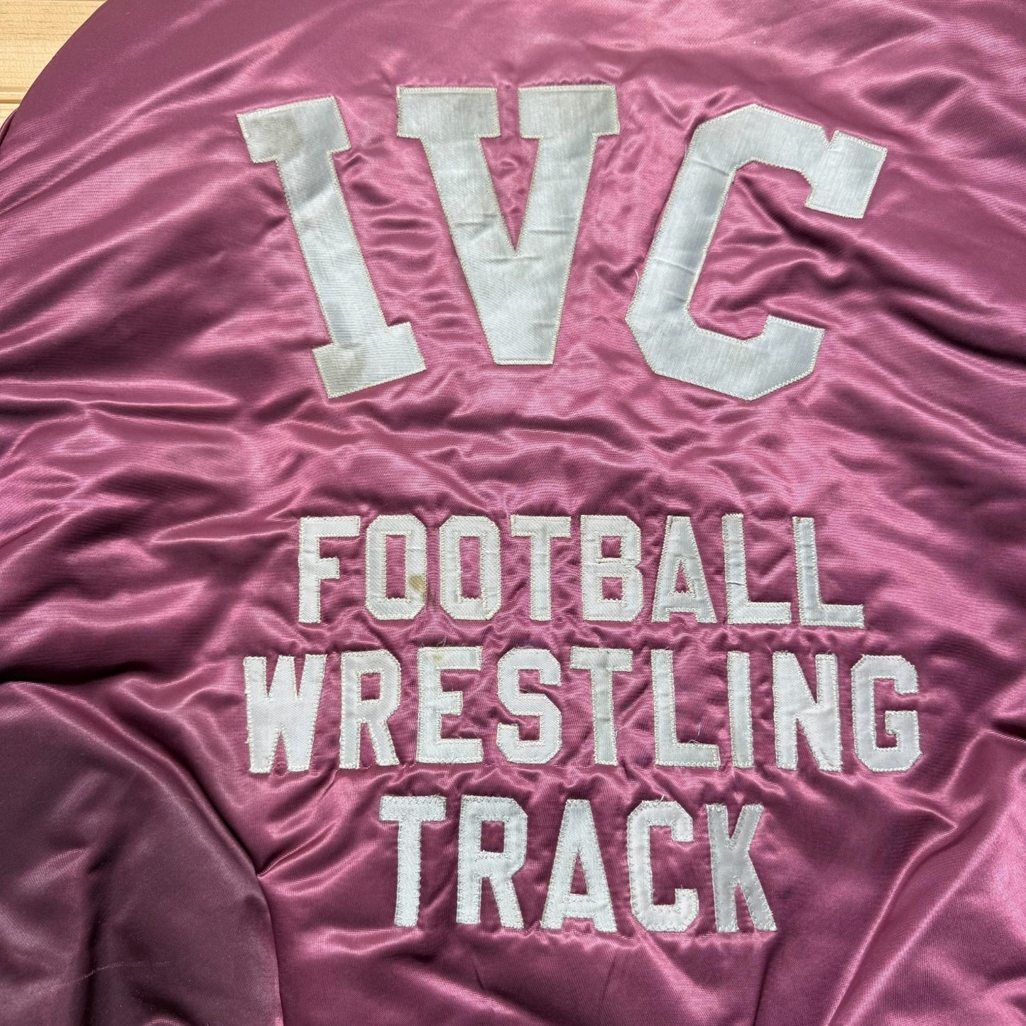 Vintage 80s IVC Football Wrestling Track Patch Satin Bomber Jacket USA Made XXL