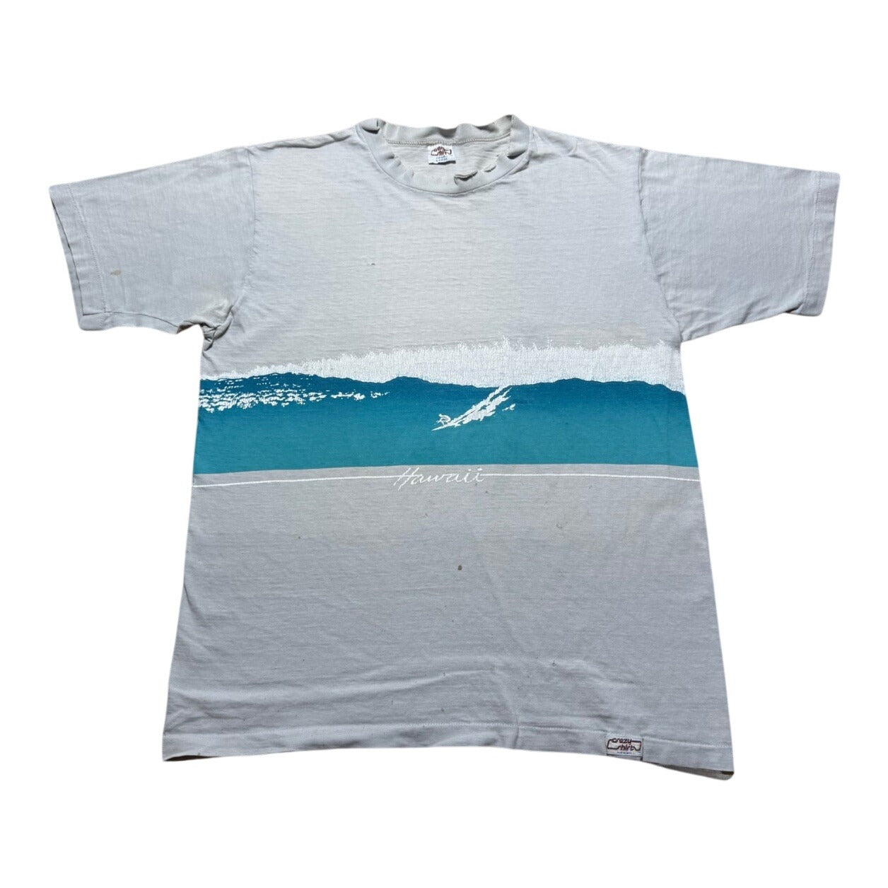 Vintage 80s Crazy Shirts Hawaii Surfing Ocean Thrashed Faded AOP Shirt - Large