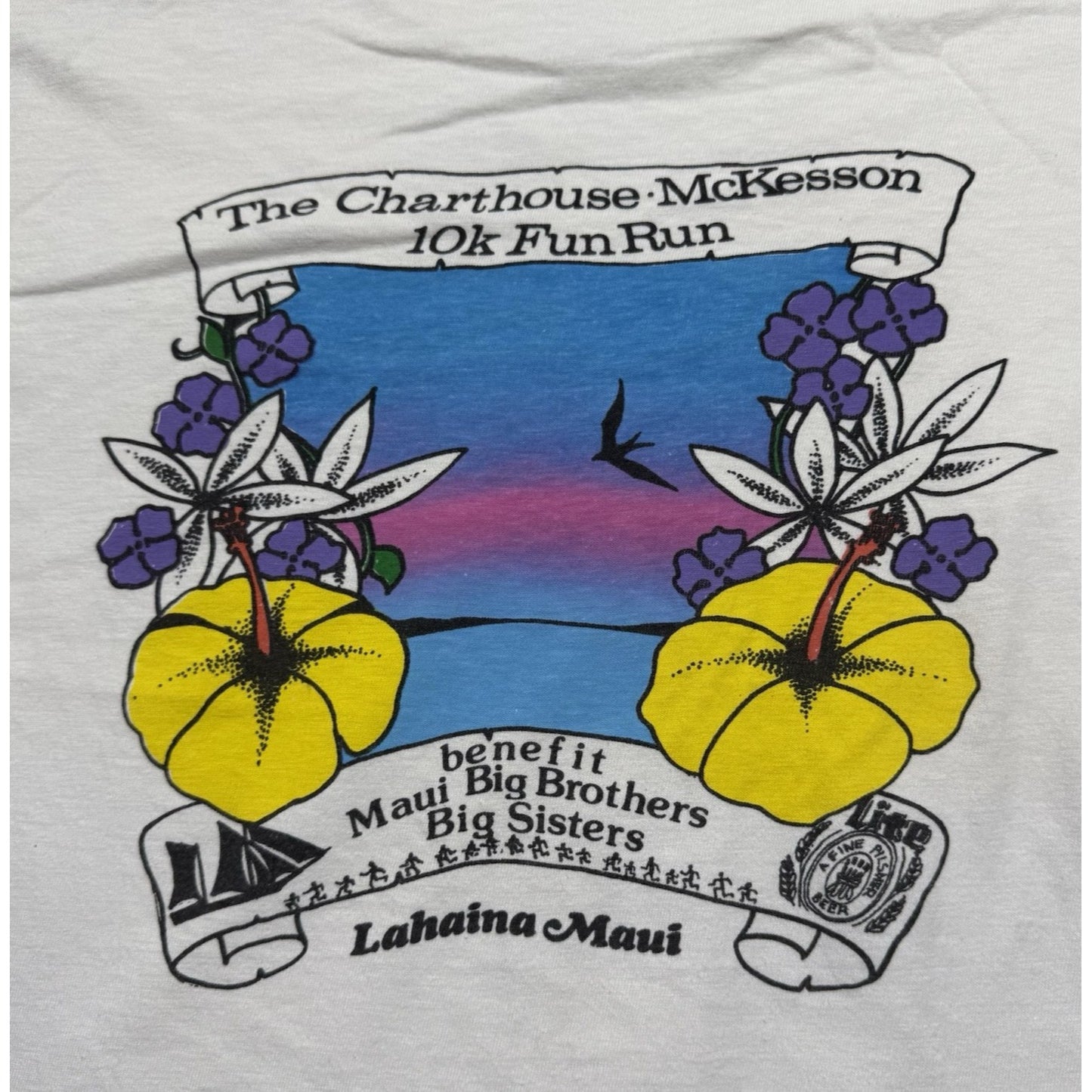 Vintage 80s Lahaina Maui Hawaii Charthouse Mckesson Fun Run 10k Shirt - Medium