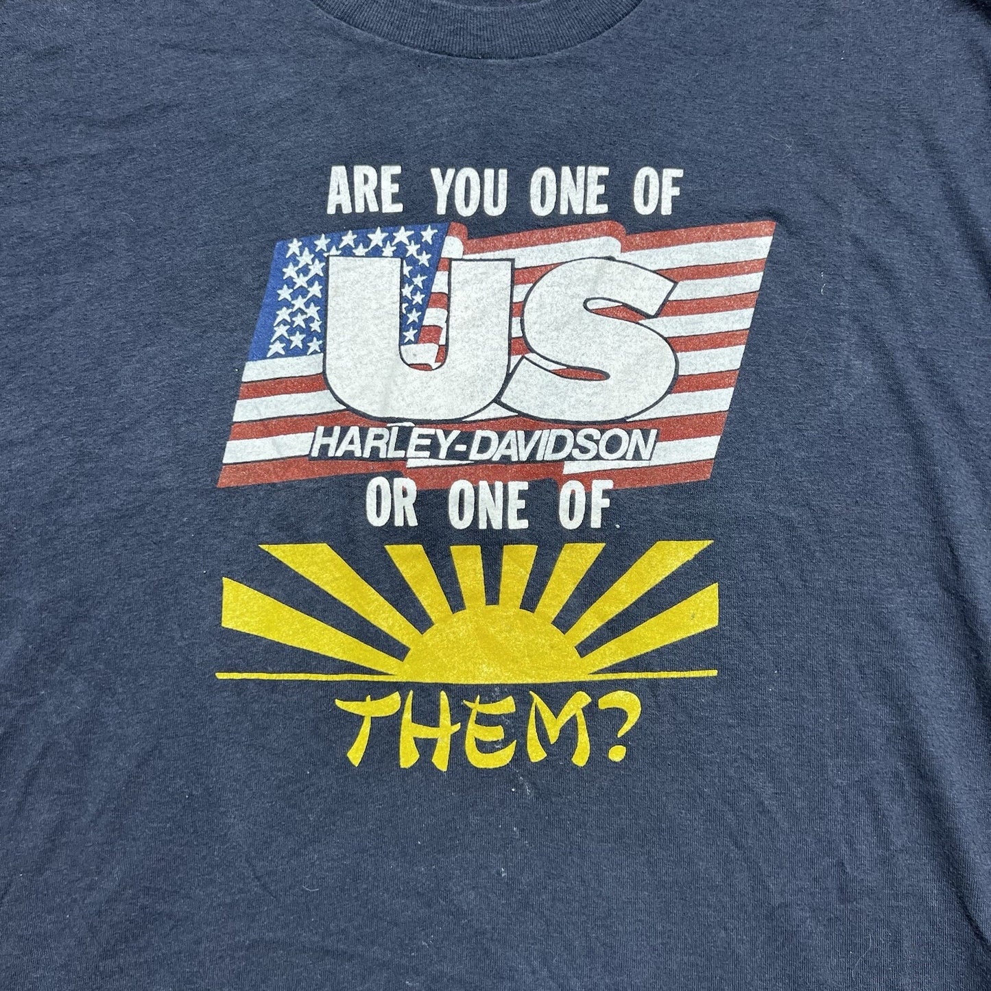 Vintage 70s 80s Harley Davidson “ You One Of Us Or Them ” Jap Bike Shirt Large