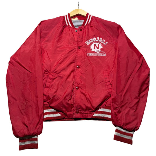 Vintage 80s Nebraska Cornhuskers NCAA Football Satin Bomber Jacket USA - Small