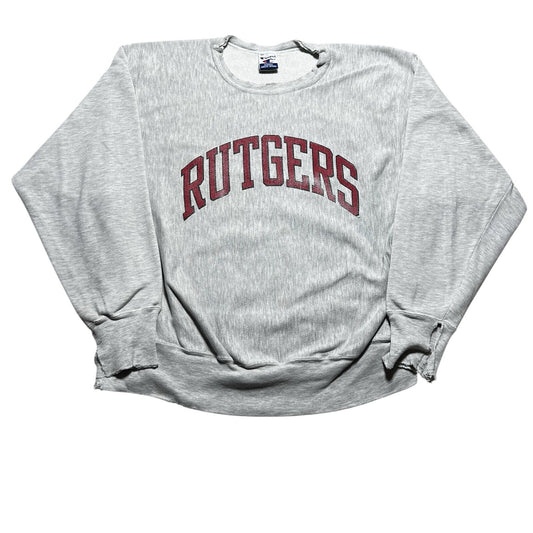 Vintage 90s Distressed Champion RUTGERS College Crewneck Sweatshirt Size Medium
