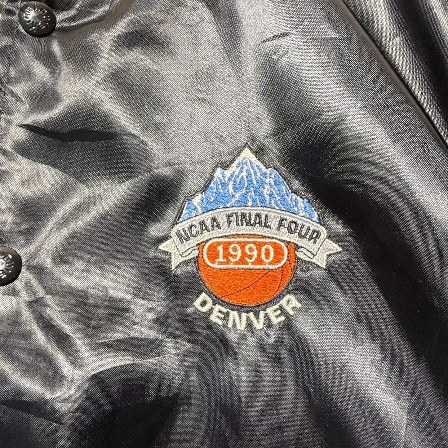 Vintage 1990 NCAA Final Four Satin Bomber Basketball Jacket USA Made Size Large