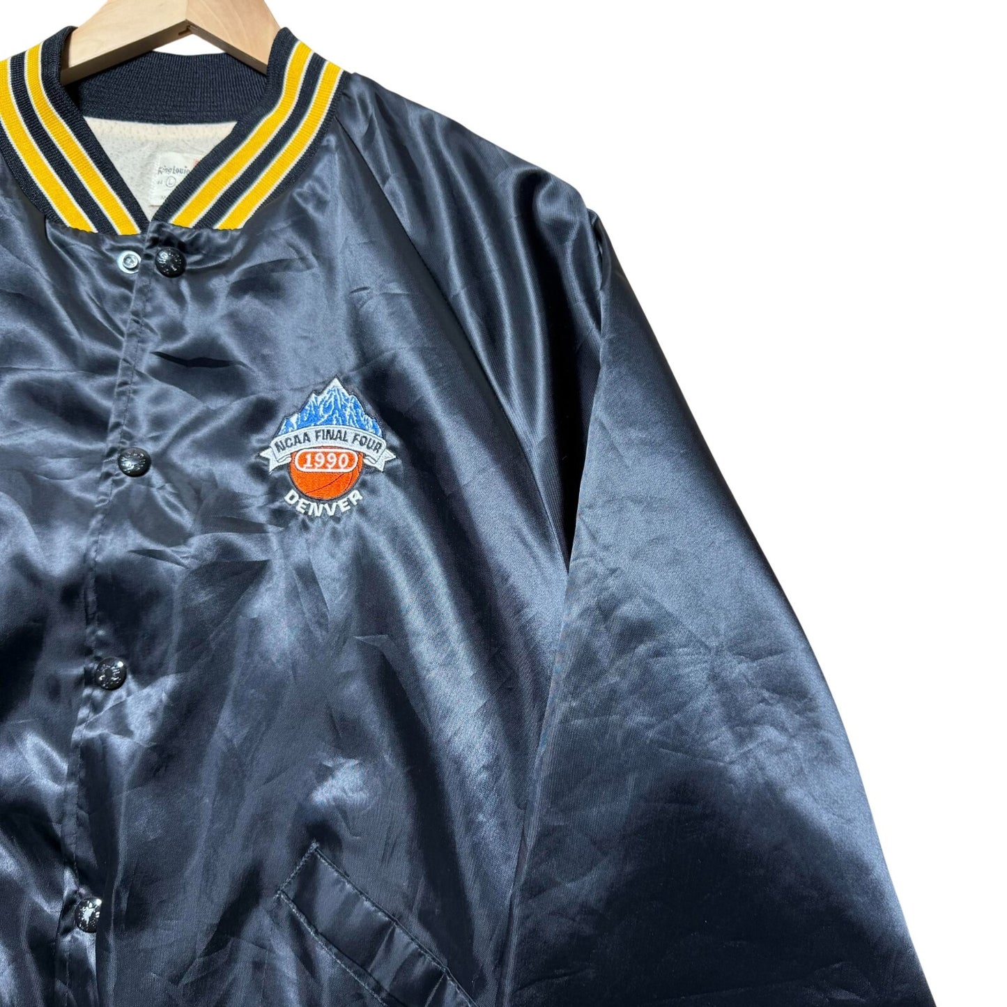 Vintage 1990 NCAA Final Four Satin Bomber Basketball Jacket USA Made Size Large