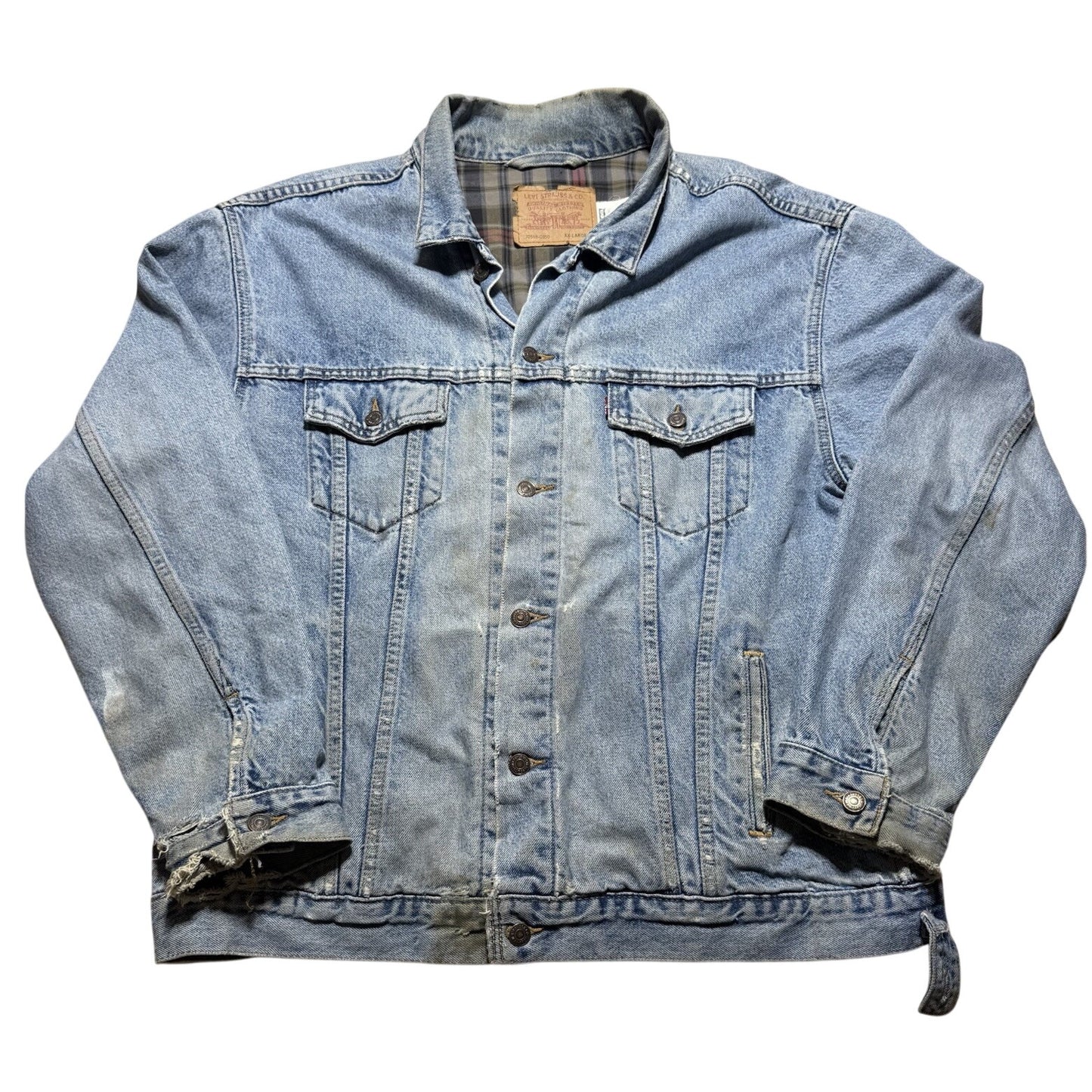 Vintage 90s Made In USA Levi’s Flannel Lined Blue Denim Button Jacket Size 2XL