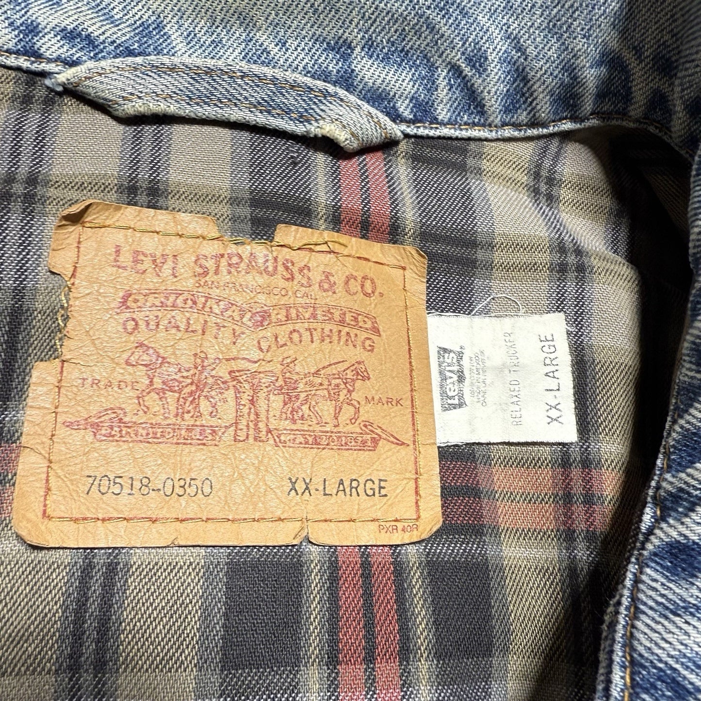 Vintage 90s Made In USA Levi’s Flannel Lined Blue Denim Button Jacket Size 2XL