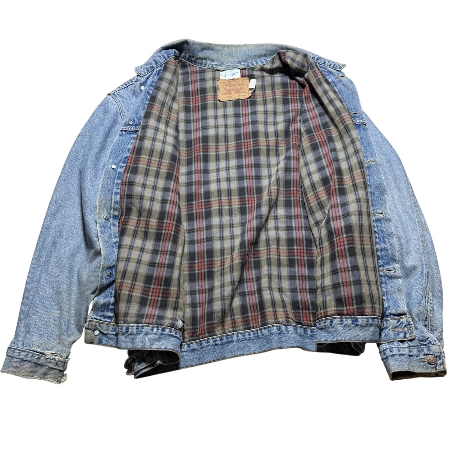 Vintage 90s Made In USA Levi’s Flannel Lined Blue Denim Button Jacket Size 2XL