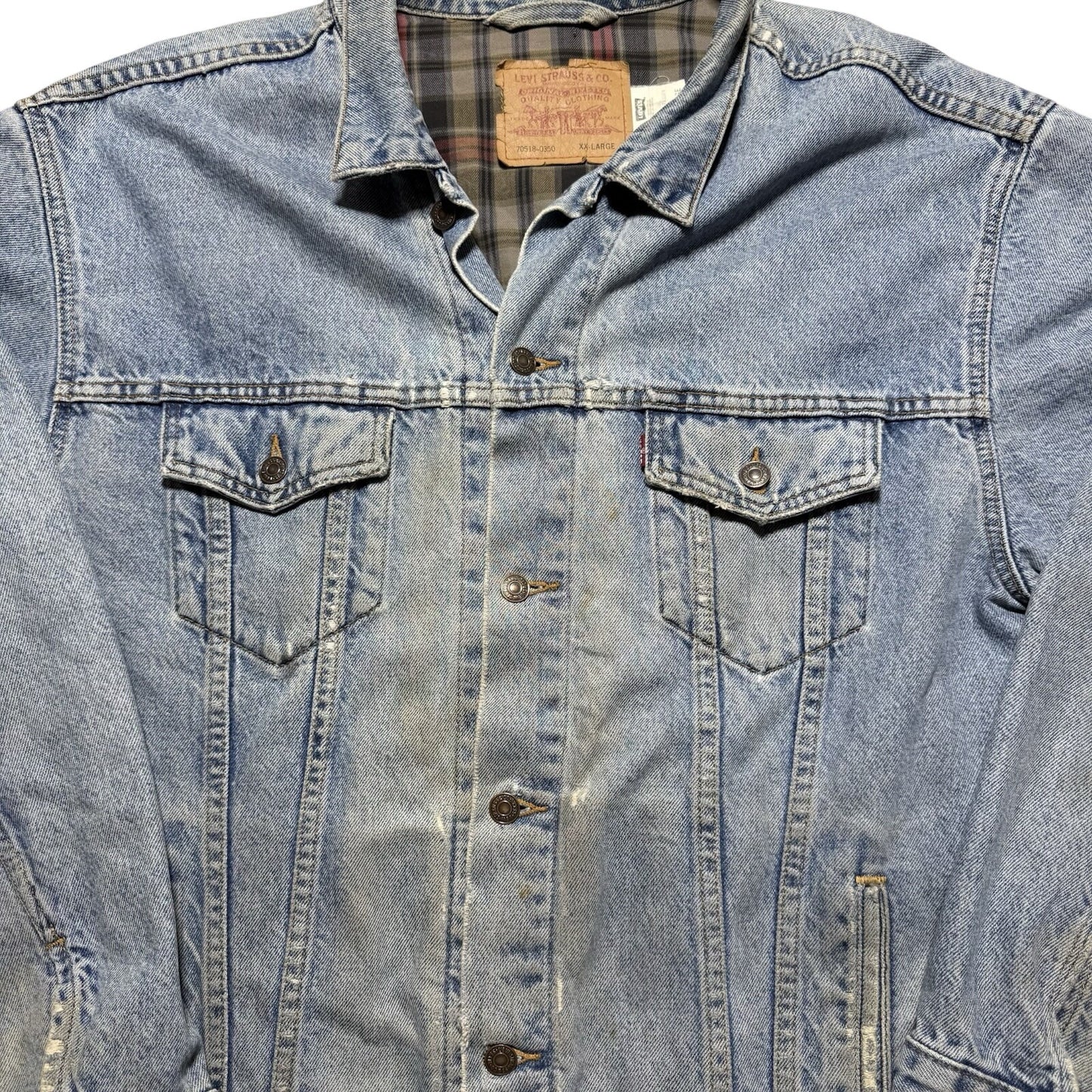 Vintage 90s Made In USA Levi’s Flannel Lined Blue Denim Button Jacket Size 2XL