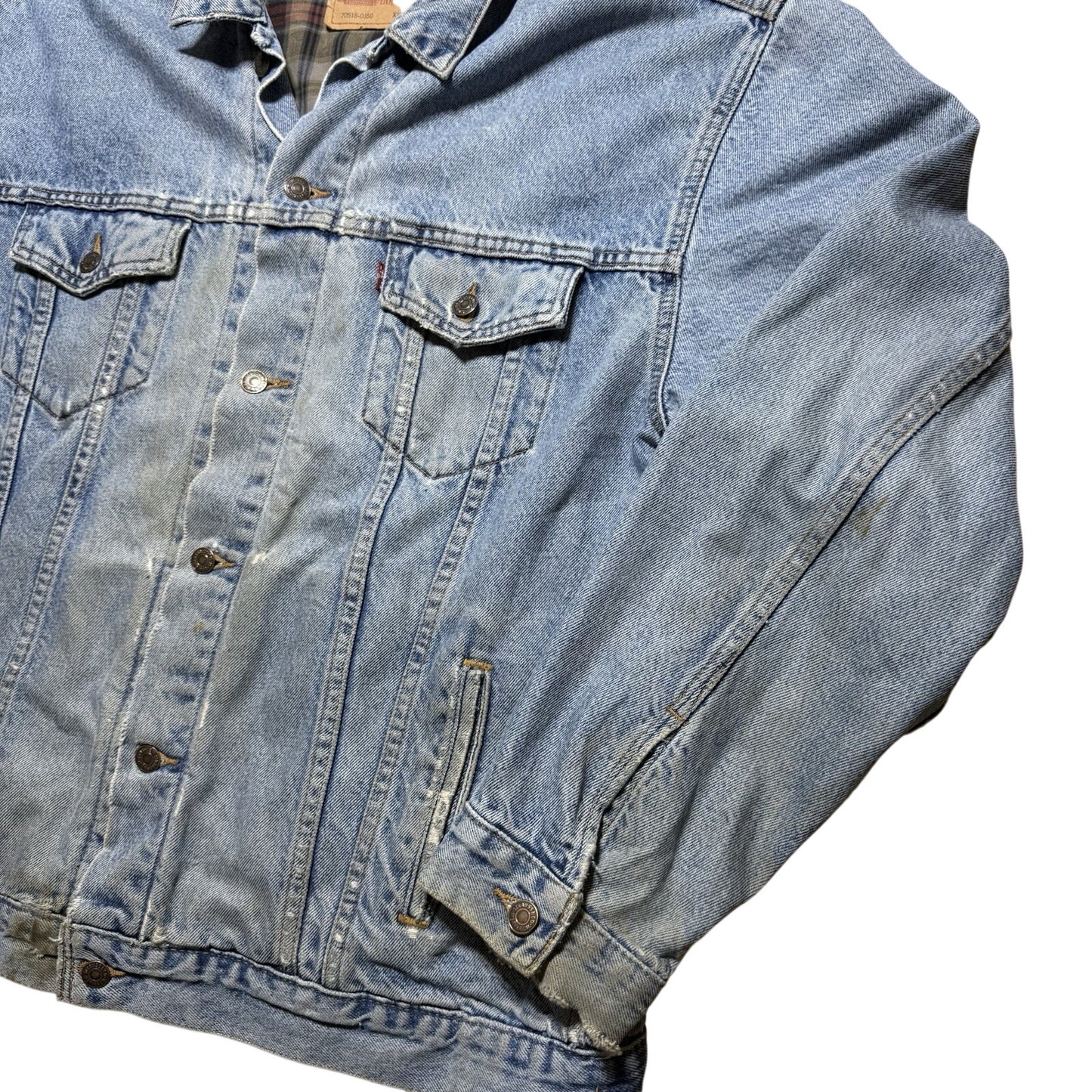 Vintage 90s Made In USA Levi’s Flannel Lined Blue Denim Button Jacket Size 2XL