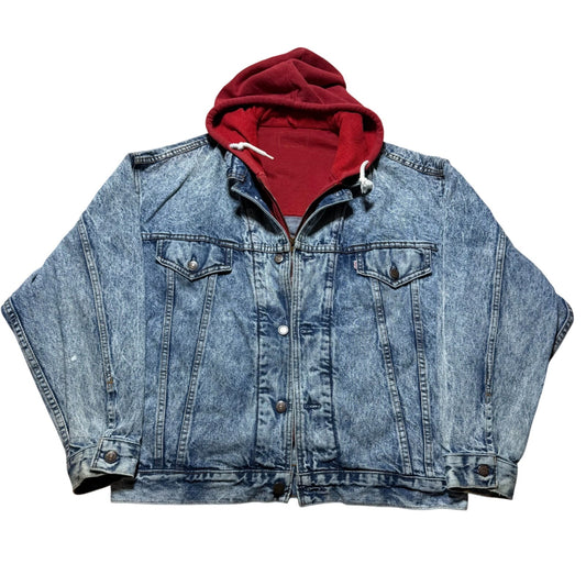 Vintage 80s 90s Levis Type lll Acid Wash Blue Hooded Denim Trucker Jacket - XL